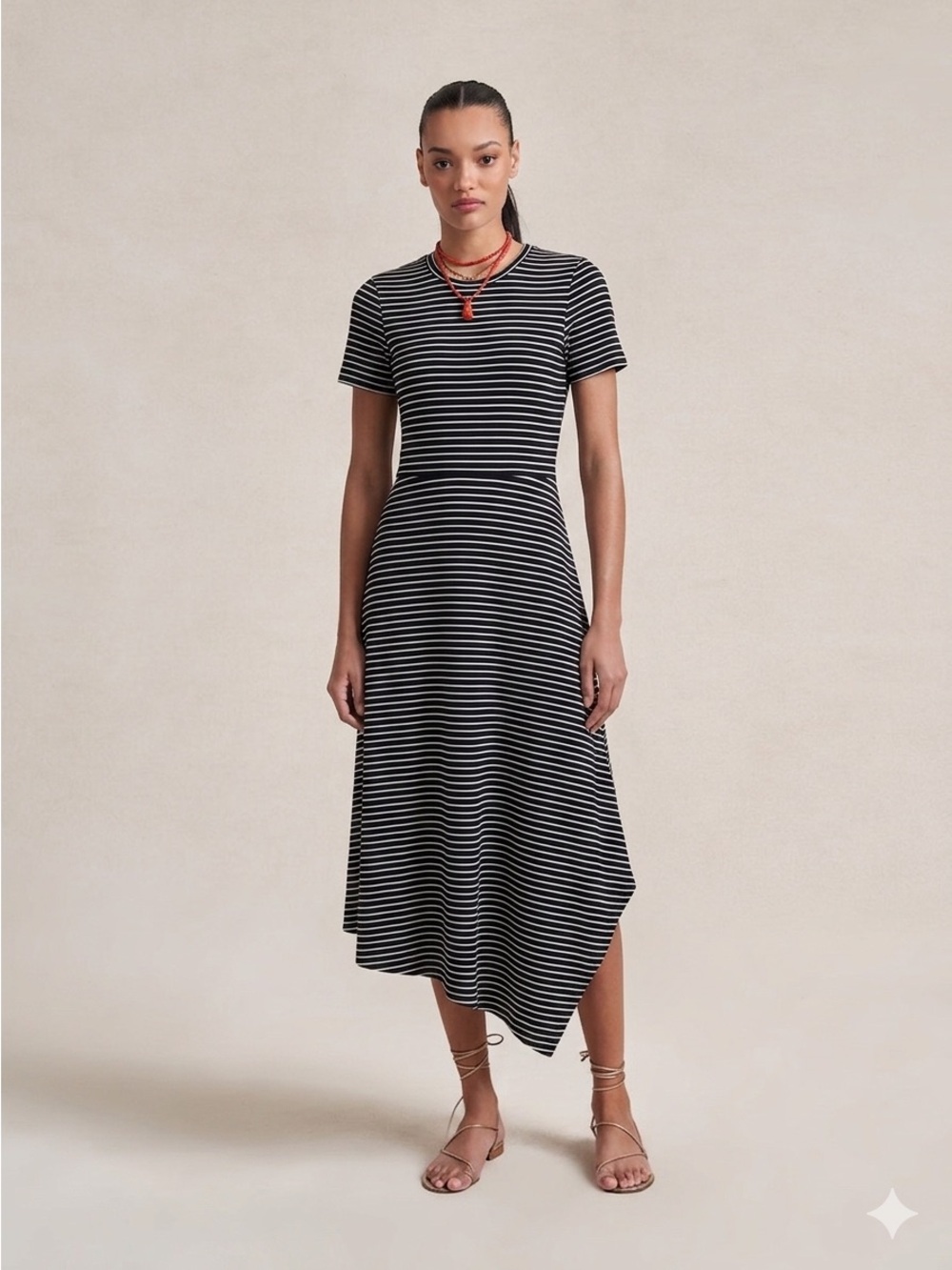 Club Monaco Striped Asymmetrical Midi Dress Size M